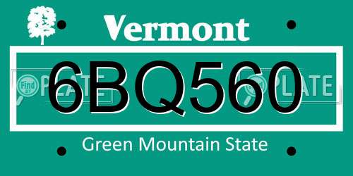 6BQ560 Vermont License Plate