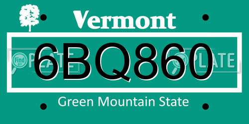 6BQ860 Vermont License Plate