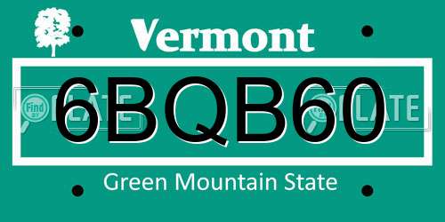 6BQB60 Vermont License Plate