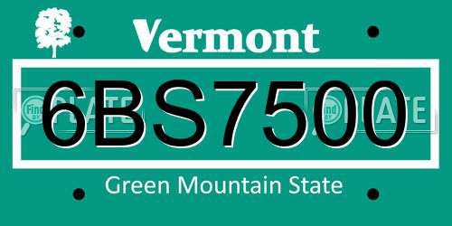 6BS7500 Vermont License Plate