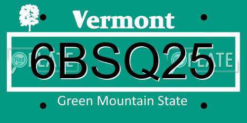 6BSQ25 Vermont License Plate