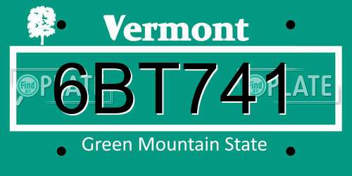 6BT741 Vermont License Plate
