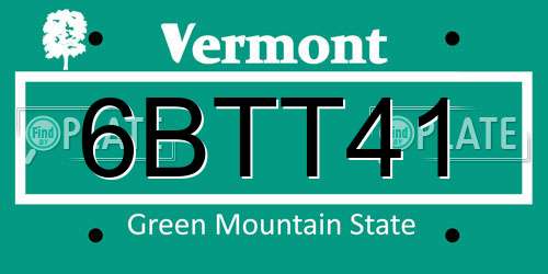 6BTT41 Vermont License Plate