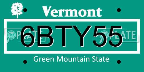 6BTY55 Vermont License Plate