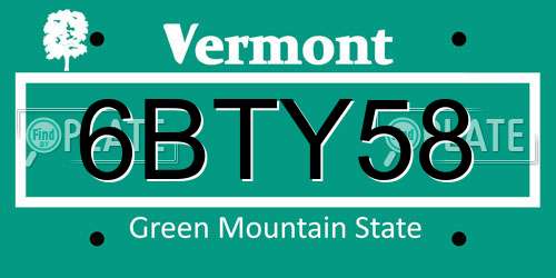 6BTY58 Vermont License Plate