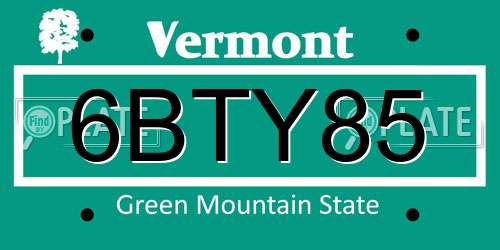 6BTY85 Vermont License Plate