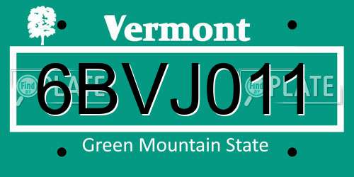 6BVJ011 Vermont License Plate