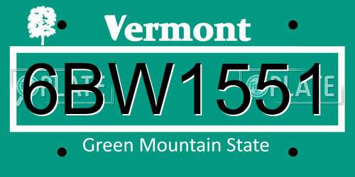 6BW1551 Vermont License Plate