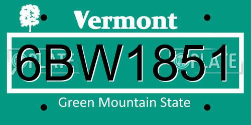 6BW1851 Vermont License Plate