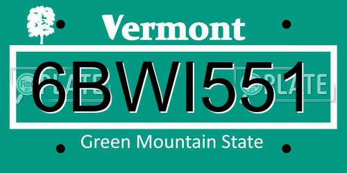 6BWI551 Vermont License Plate