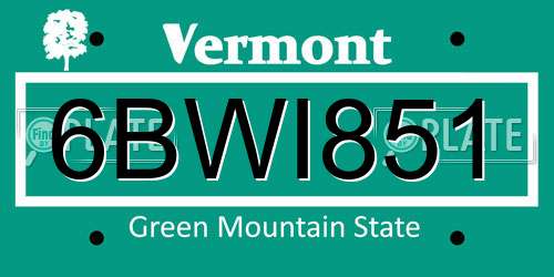 6BWI851 Vermont License Plate
