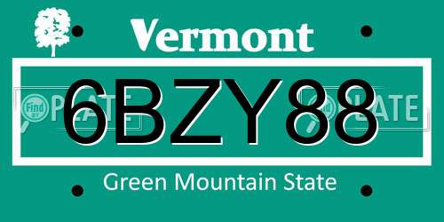 6BZY88 Vermont License Plate