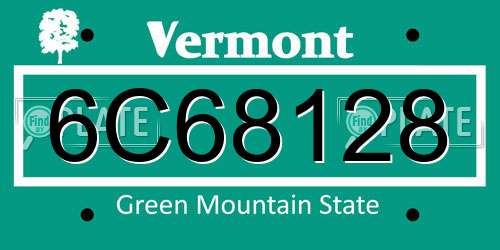 6C68128 Vermont License Plate