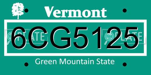 6CG5125 Vermont License Plate