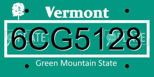 6CG5128 Vermont License Plate