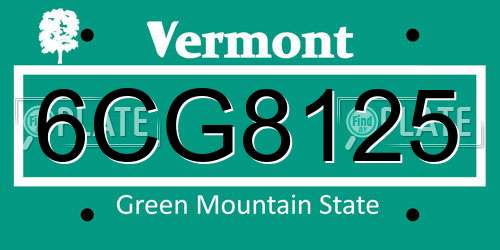 6CG8125 Vermont License Plate