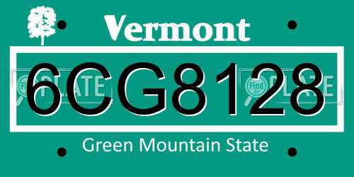 6CG8128 Vermont License Plate