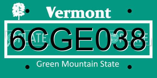 6CGE038 Vermont License Plate