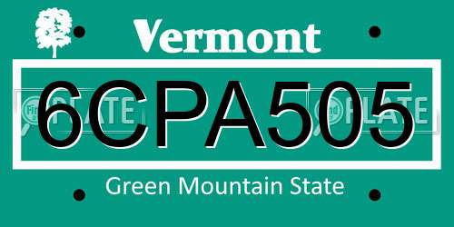 6CPA505 Vermont License Plate