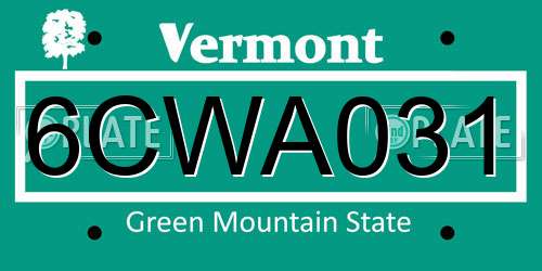 6CWA031 Vermont License Plate