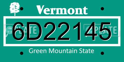 6D22145 Vermont License Plate