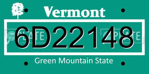 6D22148 Vermont License Plate
