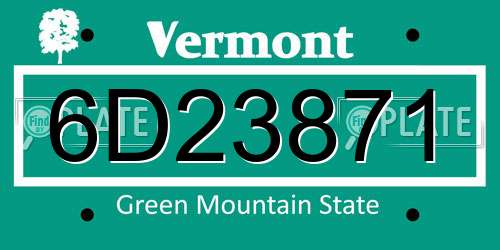 6D23871 Vermont License Plate