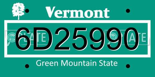 6D25990 Vermont License Plate