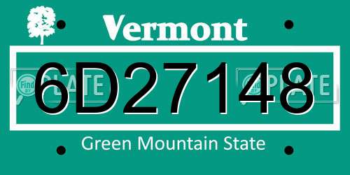 6D27148 Vermont License Plate