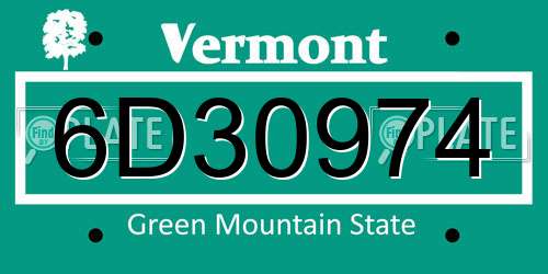 6D30974 Vermont License Plate