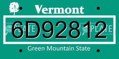 6D92812 Vermont License Plate