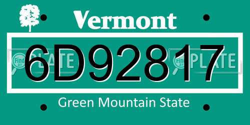 6D92817 Vermont License Plate