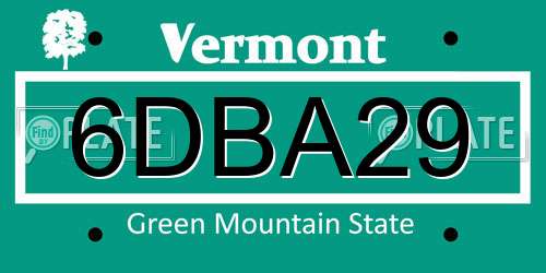 6DBA29 Vermont License Plate