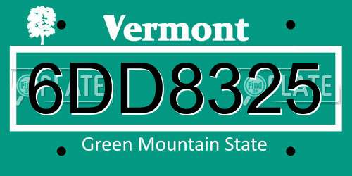 6DD8325 Vermont License Plate