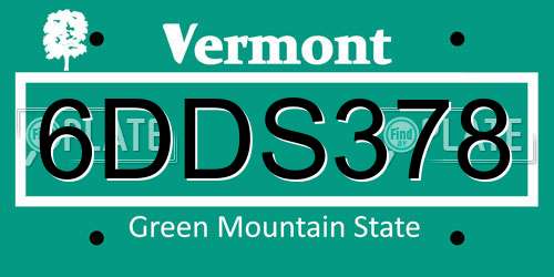 6DDS378 Vermont License Plate
