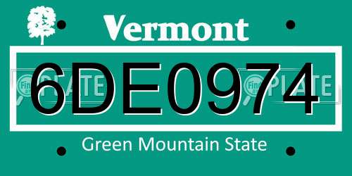 6DE0974 Vermont License Plate