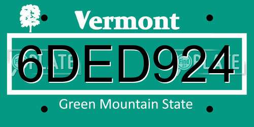 6DED924 Vermont License Plate