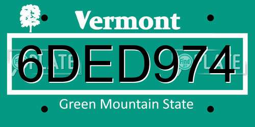 6DED974 Vermont License Plate