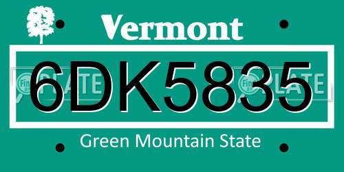 6DK5835 Vermont License Plate