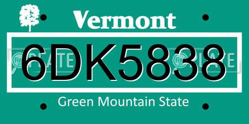 6DK5838 Vermont License Plate
