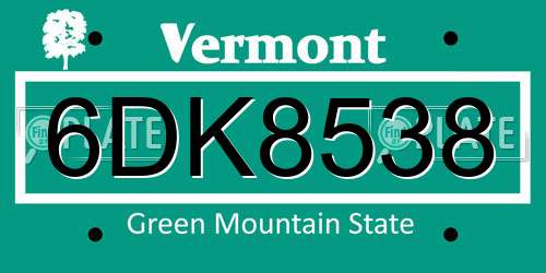 6DK8538 Vermont License Plate