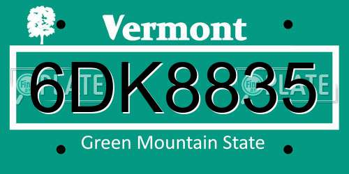 6DK8835 Vermont License Plate