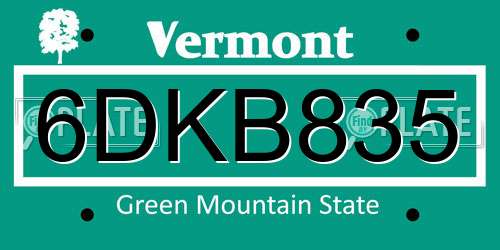 6DKB835 Vermont License Plate