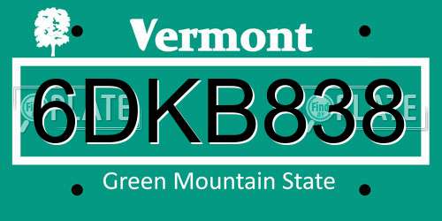 6DKB838 Vermont License Plate