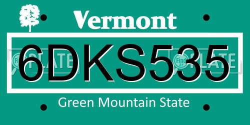 6DKS535 Vermont License Plate