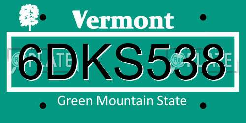 6DKS538 Vermont License Plate