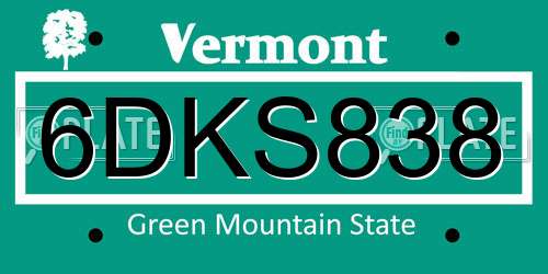 6DKS838 Vermont License Plate