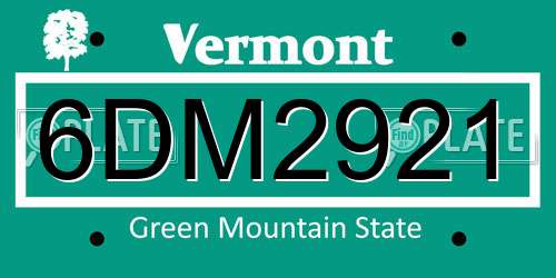 6DM2921 Vermont License Plate