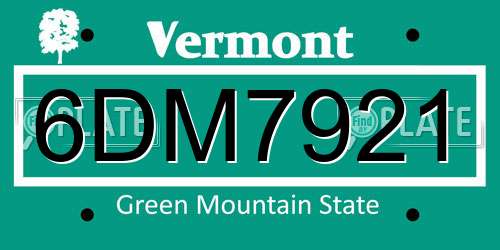 6DM7921 Vermont License Plate