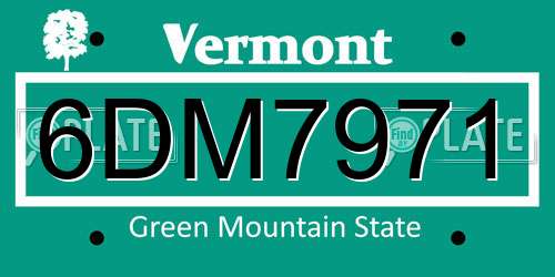 6DM7971 Vermont License Plate